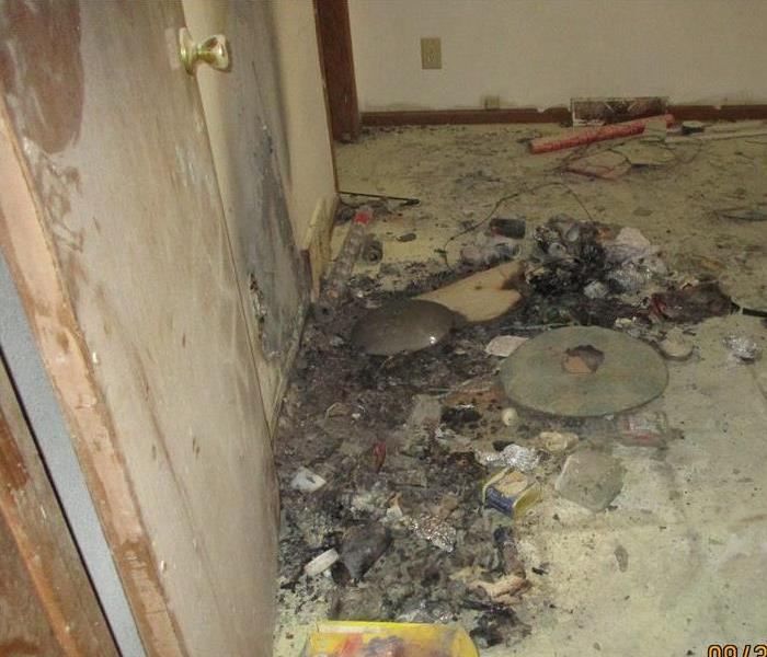 Fire damage in kitchen started in garbage can